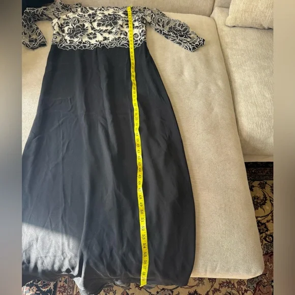 Tadashi Shoji Peony Embroidered Lace Top Black Ivory Gown Dress Size 16 - Picture 15 of 15